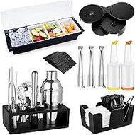 Mifoci 23 Pcs Bartender Supplies Kit Garnish Tray for Bartenders with Lid Bar Caddy 3 Tier Glass Rim