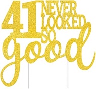 41 Never Looked So Good Cake Toppers Gold Glitter, Happy 41st Birthday Cake Decorations Cheers to 41