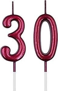 30th Birthday Candles, Red Number 30 Candle for Cake, Happy Birthday Cake Topper Decoration for Birt