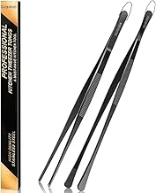 Gutsdoor 2Pcs Kitchen Tweezer Tongs, 12-Inch Stainless Steel Food Tweezers, Black Chef Tweezers for 