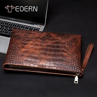 EDERN Crocodile Pattern Cowhide Clutch Bag for Men Retro Business Genuine Leather Wallet Large Capacity Envelope Bag Men's Zipper Wallet