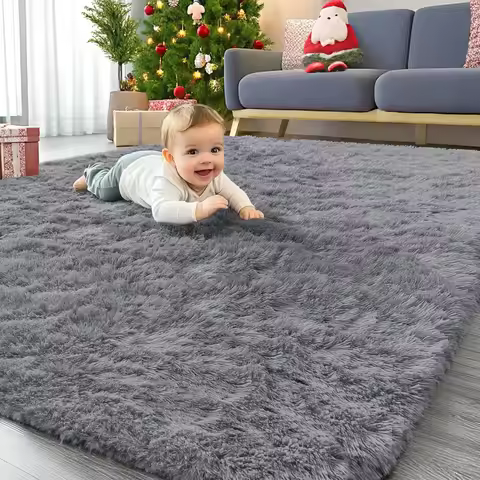 VIKAMA Solid Color Minimalist Fuzzy Rug Soft And Slip-Resistant Home Decor Floor Mat For Living Room