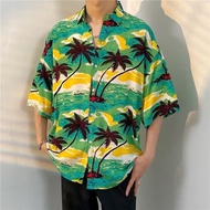 เสื้อฮาวาย เสื้อเชิ้ต hawaii สำหรับผู้ชาย เสื้อวินเทจลายดอก เสื้อสไตล์เกาหลี เนื้อผ้าระบายอากาศได้ดี
