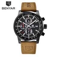 BENYAR WATCH 2024 Top Brand Sport Chronograph Quartz Watch Men Waterproof Leather Calendar Mens Watc