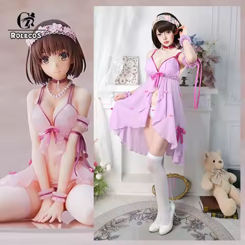 ROLECOS Saenai Heroine no Sodatekata Megumi Kato Cosplay Sleepwear Women Pink Pajamas Halloween Carn