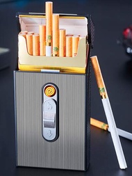 1入組防風&amp;防潮充電螺旋打火機帶磁性煙盒20修身香煙,偉大禮品