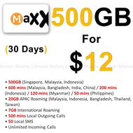 M1 Maxx $12 | 500GB 30 Days Plan Top Up | 600min IDD | Recharge | Renewal | M1 Maxx