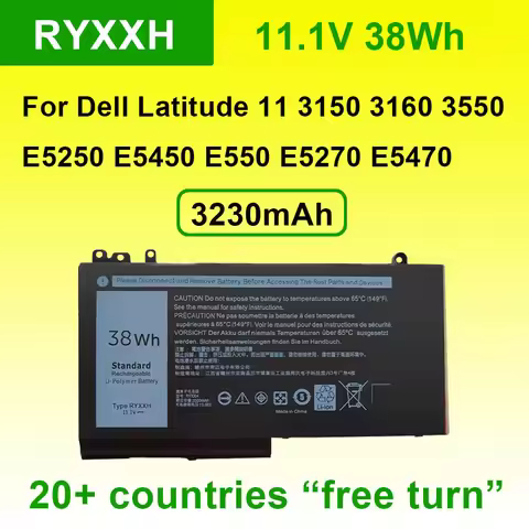 RYXXH Laptop Battery For Dell Latitude 11 3150 3550 3160 12 5000 E5250 E5450 E5550 E5270 E5470 Serie