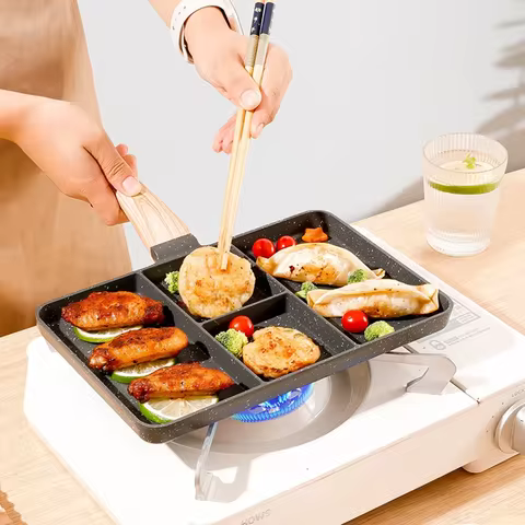 4 Hole Non-Sticky Steak Frying Pan Meats Fish Steak Breakfast Pans Eggs Stove Omelet Ham Maker Kitch