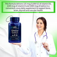 Life Extension Vitamins D and K with Sea-Iodine 60 แคปซูลมังสวิรัติ