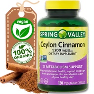 Ceylon Cinnamon Spring Valley - 120 Ceylon Cinnamon Capsules, 2 Months Supply, Organic, Vegan, No Ge