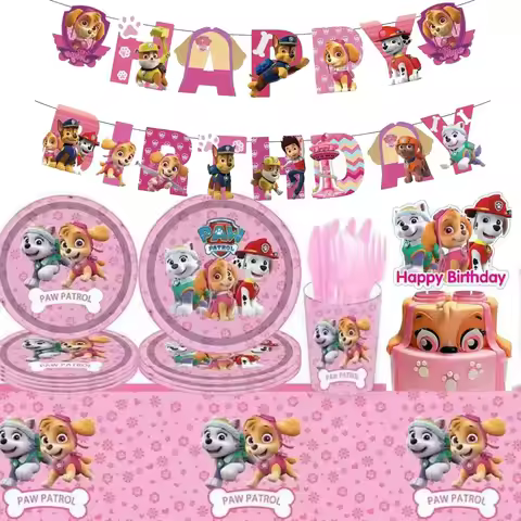 Paw Patrol Birthday Decoration Party Supplies Set Balloons Backdrop Plates Cup Cake Topper Paw Patro