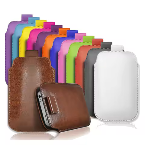 For iPhone 12 Pro Max Case PU Leather Pouch Cover Pocket Holster Pull Tab Cover For iPhone 13 mini 1
