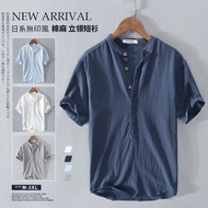 Japanese Style Muji Cotton Linen Five-Button Stand-Up Collar Short Shirt Top Jacket Henry Official W