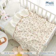 Chăn xô 3 lớp viền len Molli vải xô Hàn thoáng khí Hoạ tiết độc quyền 100x120cm Bebi123