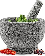 Heavy Duty Natural Granite Small Mortar and Pestle Set, Hand Carved, Make Fresh Guacamole at Home, Solid Stone Grinder Bowl, Herb Crusher, Spice Grinder, Unpolished Grey, 1.5 Cup, Grey