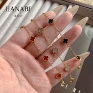 【9mm】HANABI Titanium Steel Clover Bracelet Earring Necklace for Women,18K Gold Lucky Non Fading Set 