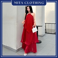 Women's Korean Silk Camisole Set with Layered Silk Skirt-AN124-Mita.clothing