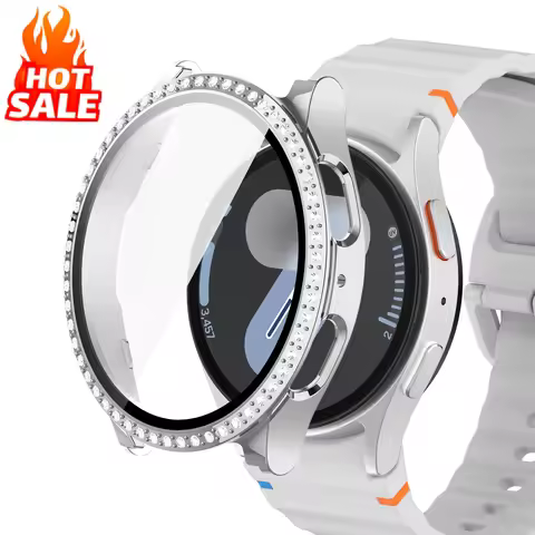 Glass+Diamond Case for Samsung Galaxy watch 7 6 5 4 44mm 40mm Accessories Screen protector all-aroun