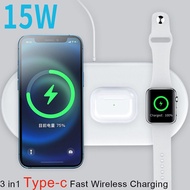 3 In 1 Portable Wireless Charger for IPhone12 11 Pro Max Type-c Fast Wireless Charging Pad for Apple Watch 6 5 4 3 2 Airpods Pro