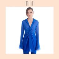 [MILIN] Long sleeves ruched front detail sheer shir เสื้อเชิ้ตแขนยาวผ้าโปร่งแต่งรูดด้านหน้า / Cedar 