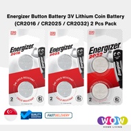 Energizer Button Battery 3V Lithium Coin Battery CR2016 , CR2025 , CR2032 - 2 Pcs Pack