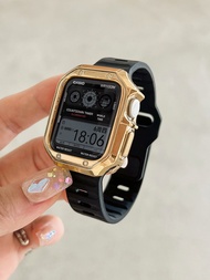 Ốp lưng + Dây đeo cho vòng đeo đồng hồ Apple Vòng đeo tay mắt xích silicon 45mm 44mm 41mm 40mm 49mm 