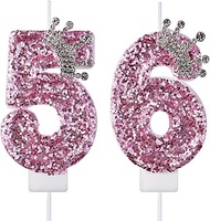 56 65 Birthday Candles, 56th 65th Cake Candles, Pink Birthday Number 56 65 Candles Cake Topper Decor