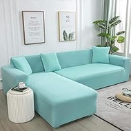 Sectional Sofa Furniture Protector,For Living Room Elastic Spandex Couch Cover Stretch Sofa Towel L Shape-Sky_Blue_235-300cm,Corner Sofa Cover L Shape Stretch