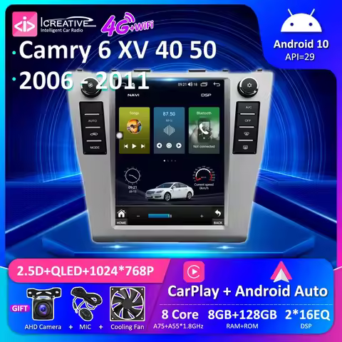 QLED Android 10.0 For Toyota Camry 6 XV40 XV50 2006 - 2011 CarPlay Auto Tesla Car Radio Multimedia P
