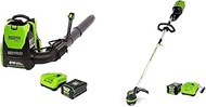 Greenworks 80V Cordless Brushless Backpack Blower + 16 inch Brushless String Trimmer Bundle (2 Batte