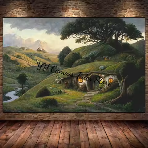 1pc frameless Canvas Painting The S-Shire Canvas Painting H-Hobbit Hole Landscape Poster Cozy Earth 