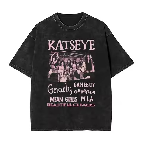 2025 New Washed Graphic Print T-shirt Katseye Beautiful Chaos Tracklist Mineral Tee Shirt Katseye Kp