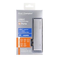 First Champion 雙 USB-C 集線器 - 7 合 1（HDMI、USB、USB-C、讀卡器） - 灰色