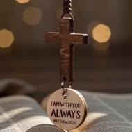 Bible Verse Keychain Engraved Wooden Cross Ornament Rearview Mirror Christian Pendant Birthday Gift 