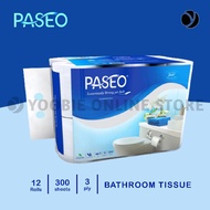 [YOOBIE] Paseo Elegant Toilet Core Non Emboss 12 Rolls 300 Sheets - Toilet Tissue Roll Core Non Emboss 12 Rolls 300 Sheets