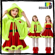 DUOJUAN Grinch Cloak Tank Dress, Xmas Suit Grinch Christmas Elf Costume,  Girls Fancy Dress Dress Up
