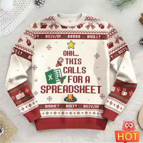 2026 New Ugly Christmas Sweater For Men Women 3D Print Excel Graphic Christmas Xmas Gift Data Analys