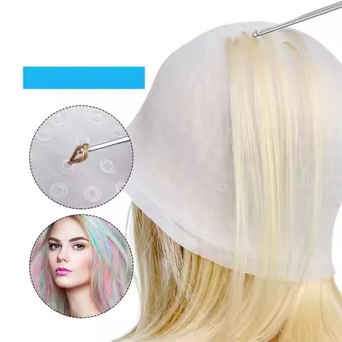 Salon Dye Silicone Cap With Needle Hair Coloring Cap Hair Highlights Hat Reusable Hairs Styling Cap 