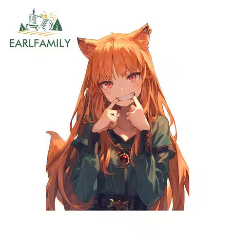 EARLFAMILY 13cm × 9.9cm Adorable Holo Anime Car Stickers Persoanl Furry Wolf Girl Tuya Design Decals