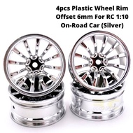 4pcs Plastic Wheel Rim Offset 6mm For RC 1:10 On-Road Car (Silver) HUB-016-a