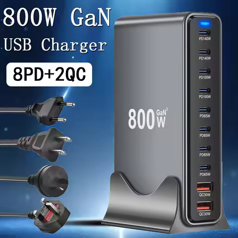 800W GaN Charger Multi-port Desktop Charging Station 8C2A USB Fast Charger For Macbook Samsung iPhon
