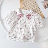 Blouse baby girl Pakaian kanak-kanak perempuan Baju kapas retro Pakaian musim panas kanak-kanak Baju gaya barat bunga Baju bayi lengan pendek Baju bayi nipis