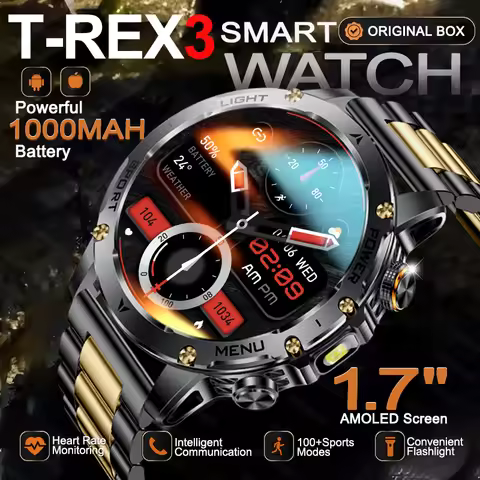 NEW T-REX3 ULTRA 1000mAh Battery GPS Smart Watches 5ATM Waterproof 100+Sports Flashlight Heart Rate 