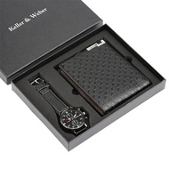 Set Hadiah Dompet Kulit Jam Tangan Kuarza untuk teman lelaki