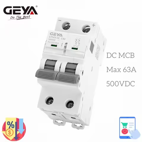 GEYA Din Rail DC MCB 6KA 2P 500V Mini Circuit Breaker DC 6A 10A 16A 20A 25A 32A 40A 50A 63A Solar DC