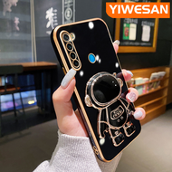YIWESAN เคสกรณีสำหรับ Xiaomi Redmi  Note 8 Note 9T เคสกรณีที่มีแฟชั่นน่ารักนักบินอวกาศพับโทรศัพท์ยืน Soild กรณีบางรูปแบบการชุบปลอกเต็มเลนส์ปกกล้องปกป้องกันกระแทก Softcase