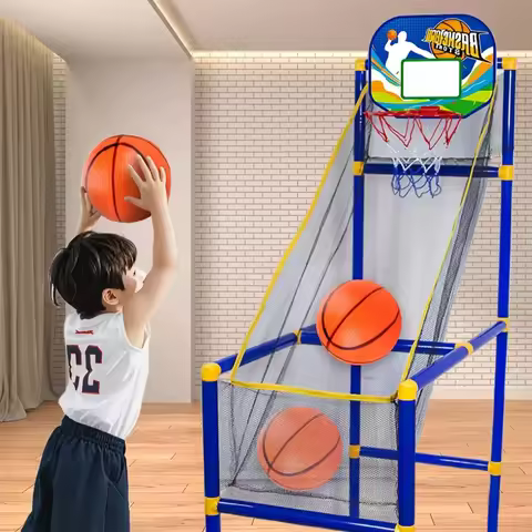 Home Arcade Basketball Hoop Set Kids Shooting Machine with Adjustable Height Pump Ball Indoor Traini