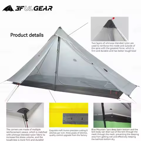 3F UL GEAR LanShan1 Pro Pyramid Tent 20D Silicone Ultralight Hiking Tent 1 Person Outdoor Camping Wa