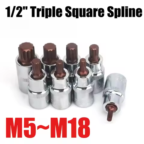 1/2" 12-Point Triple Square Spline Bit Socket Set M5 M6 M8 M10 M12 M14 M16 M18 Drive CR V Steel Bit